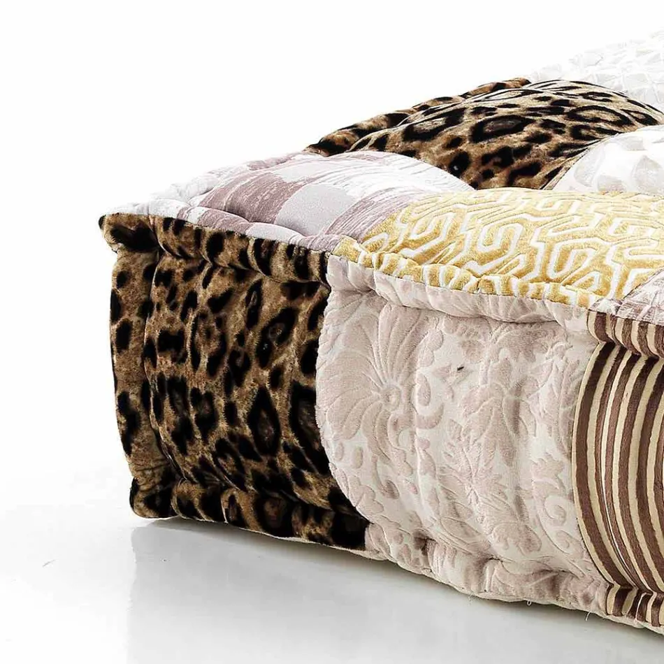 Ethnic Square Pouf in Patchwork Fabric or Velvet - Fibre Viadurini