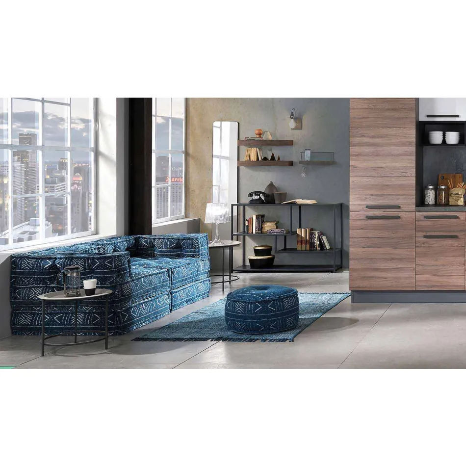 Ethnic Square Pouf in Patchwork Fabric or Velvet - Fibre Viadurini