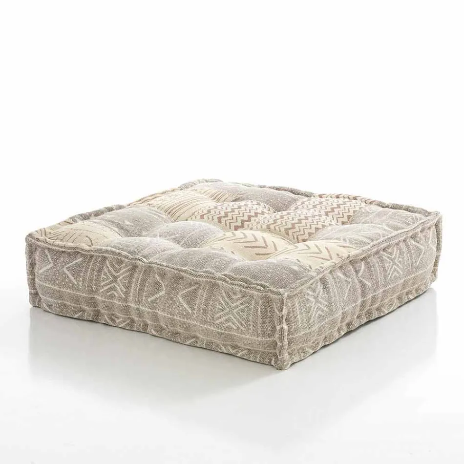 Ethnic Square Pouf in Patchwork Fabric or Velvet - Fibre Viadurini