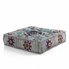 Ethnic Square Pouf in Patchwork Fabric or Velvet - Fibre Viadurini