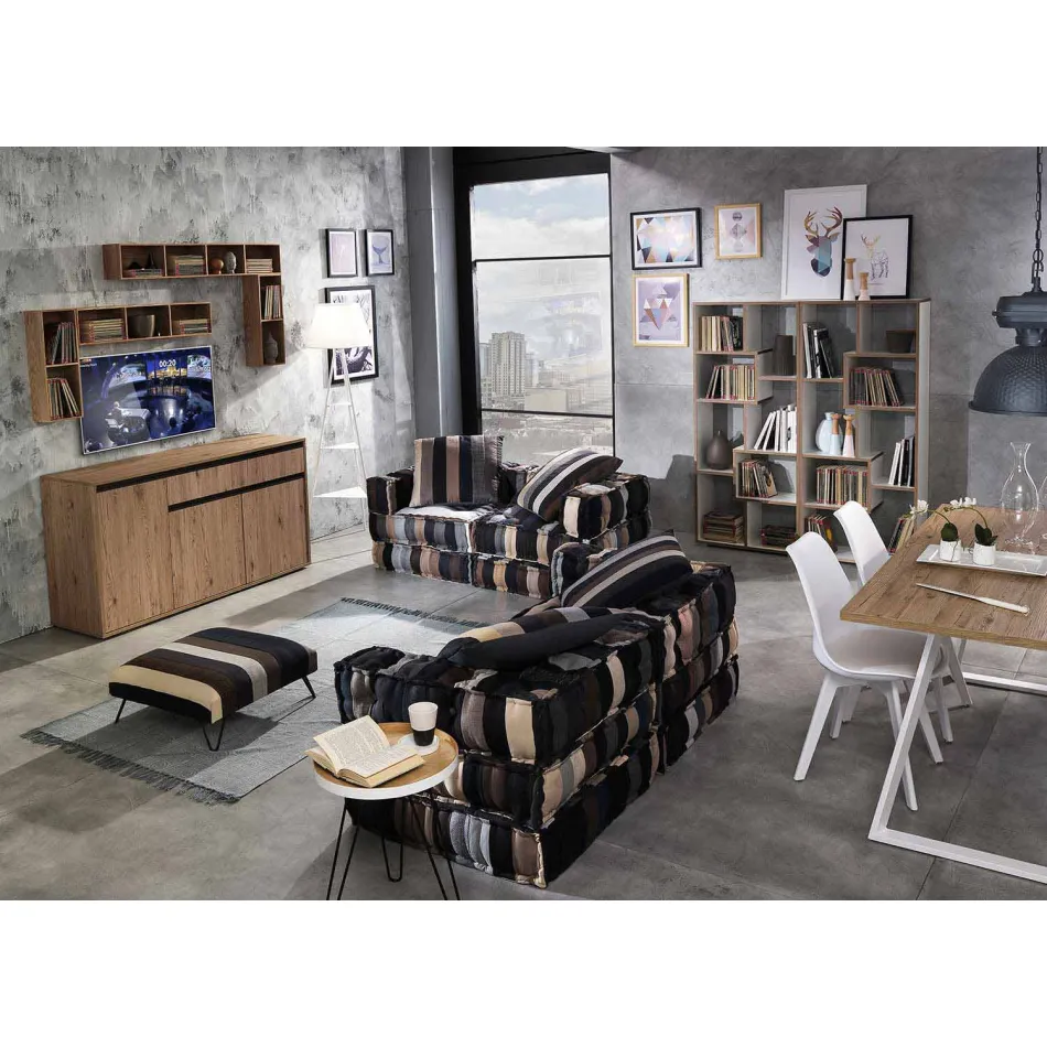 Ethnic Square Pouf in Patchwork Fabric or Velvet - Fibre Viadurini