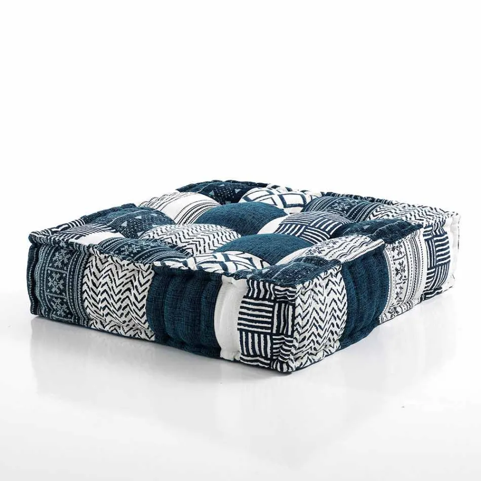 Ethnic Square Pouf in Patchwork Fabric or Velvet - Fibre Viadurini