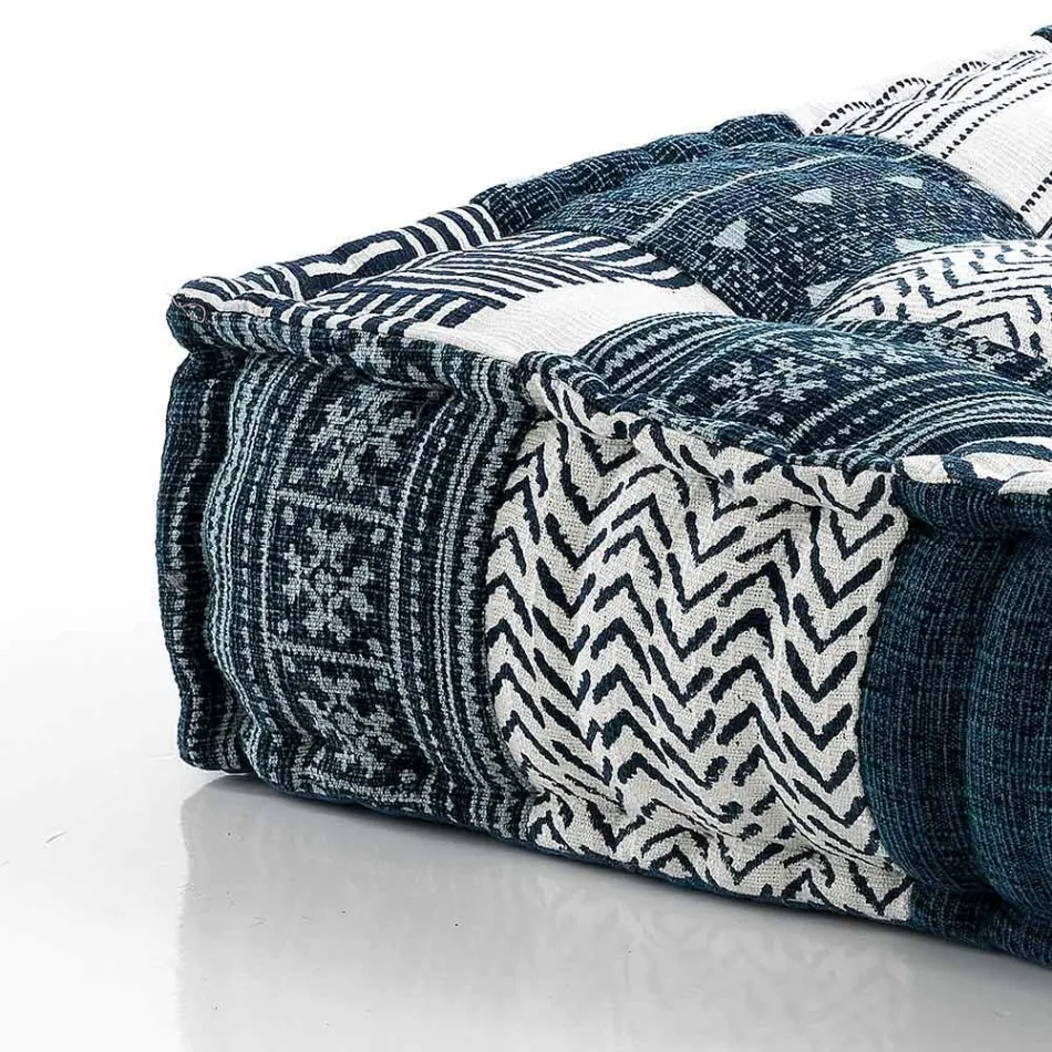 Ethnic Square Pouf in Patchwork Fabric or Velvet - Fibre Viadurini