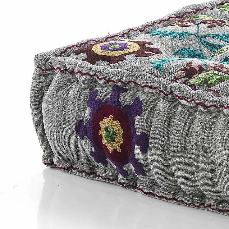 Ethnic Square Pouf in Patchwork Fabric or Velvet - Fibre Viadurini