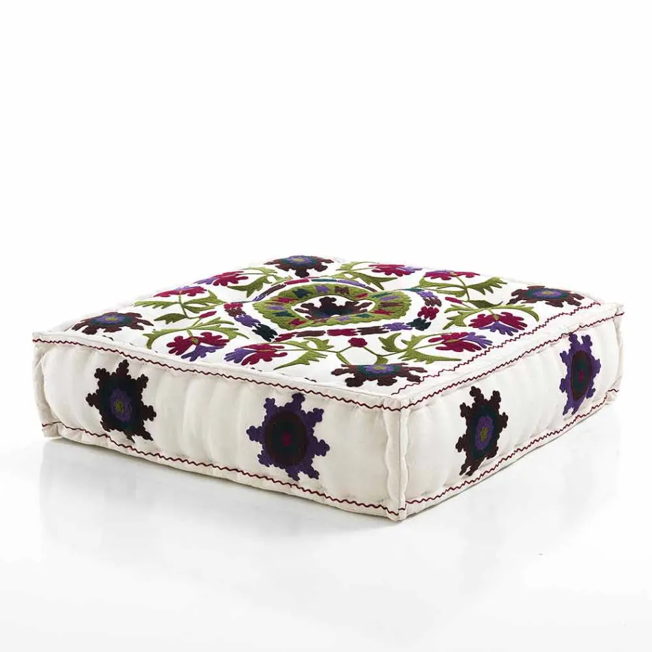 Ethnic Square Pouf in Patchwork Fabric or Velvet - Fibre Viadurini
