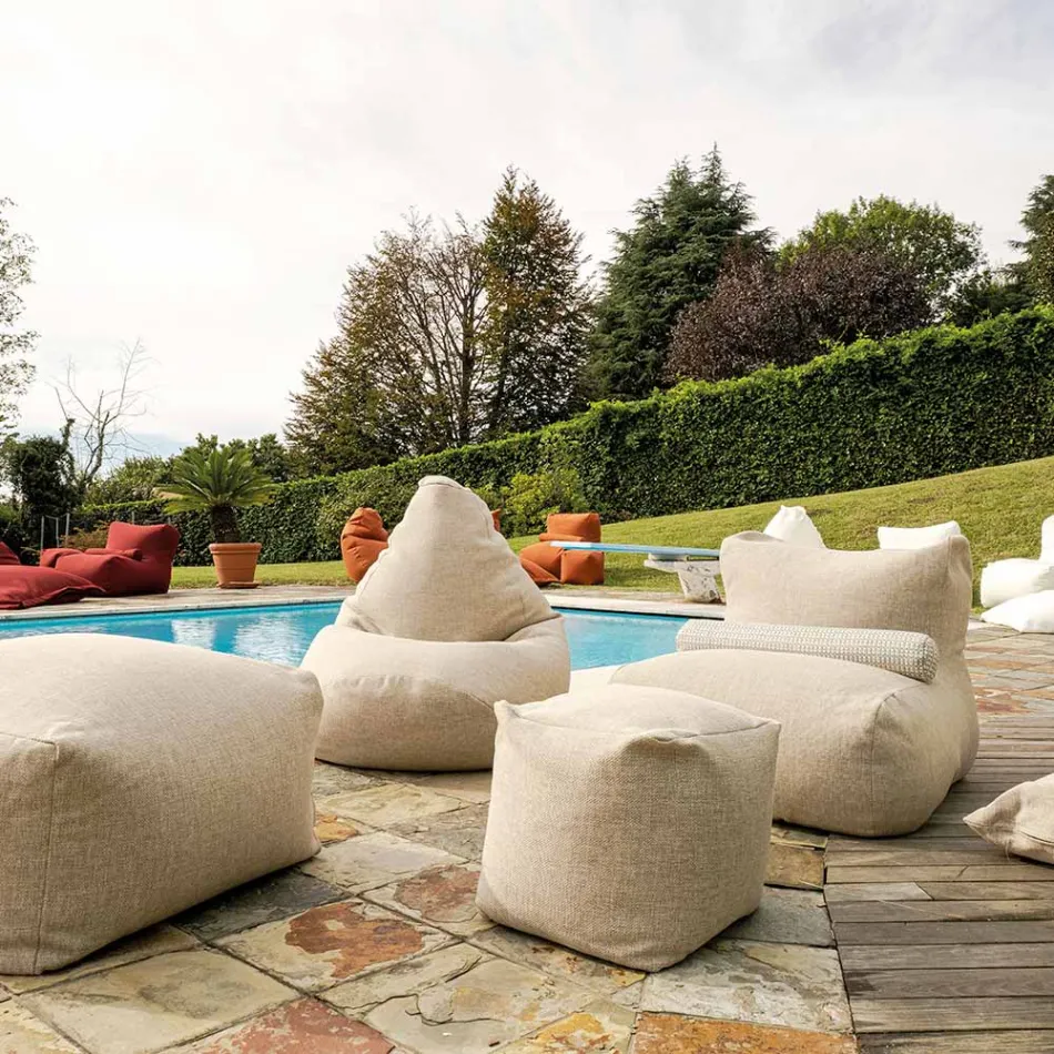 Pouf for the Garden in Outdoor Fabric Colour Melange Beige - Maestrale Viadurini
