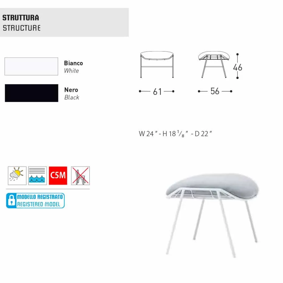 Varaschin Summer outdoor pouf / footstool in fabric and steel Viadurini