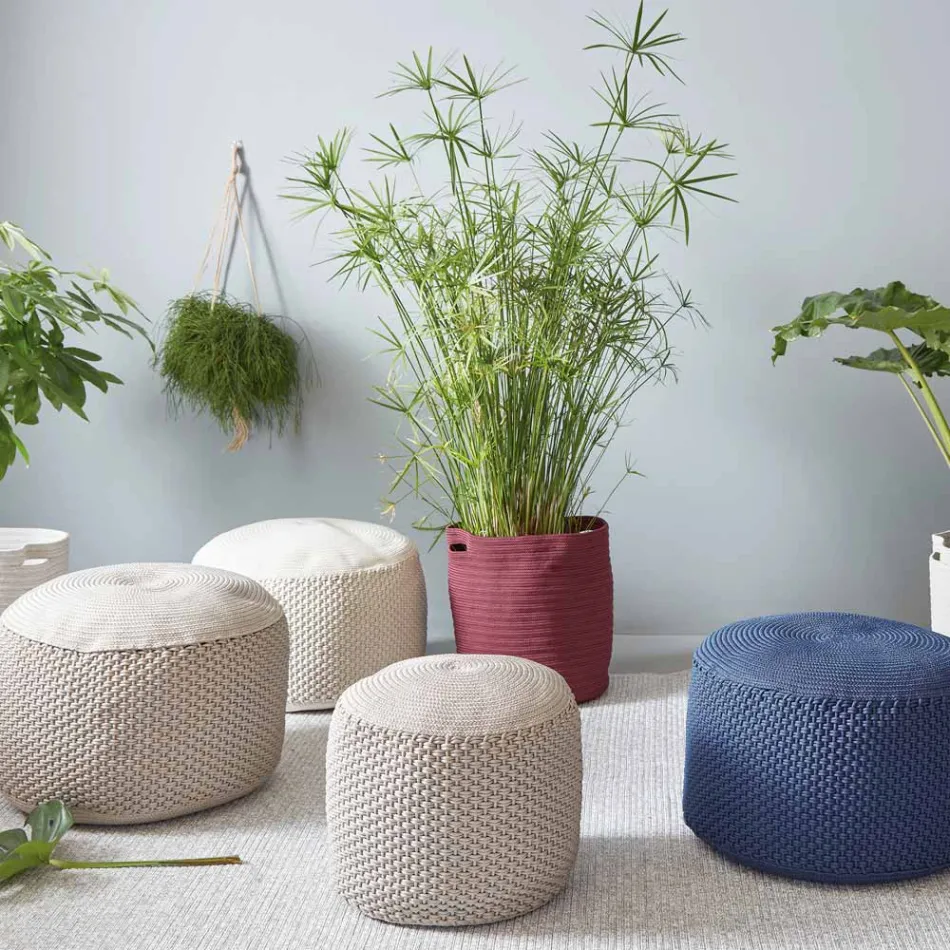 Round Garden Pouf in Polypropylene in 3 Colours Made in Italy - Francisco Viadurini