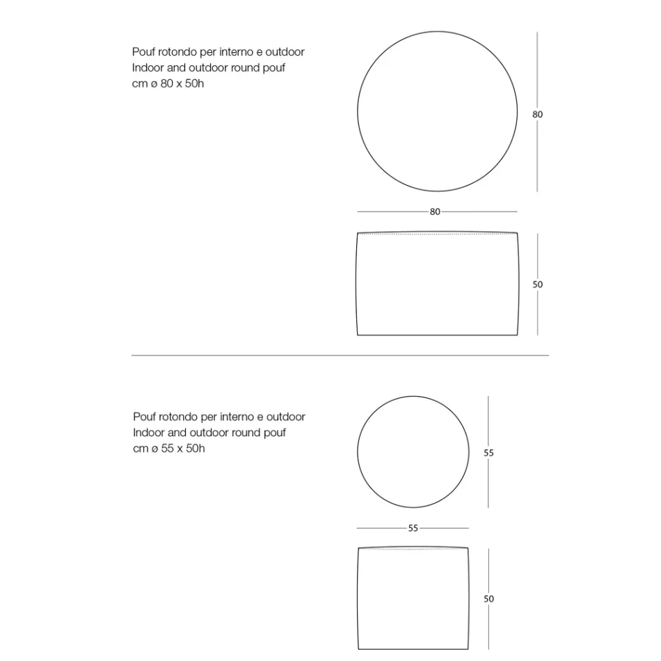 Round Garden Pouf in Polypropylene in 3 Colours Made in Italy - Francisco Viadurini