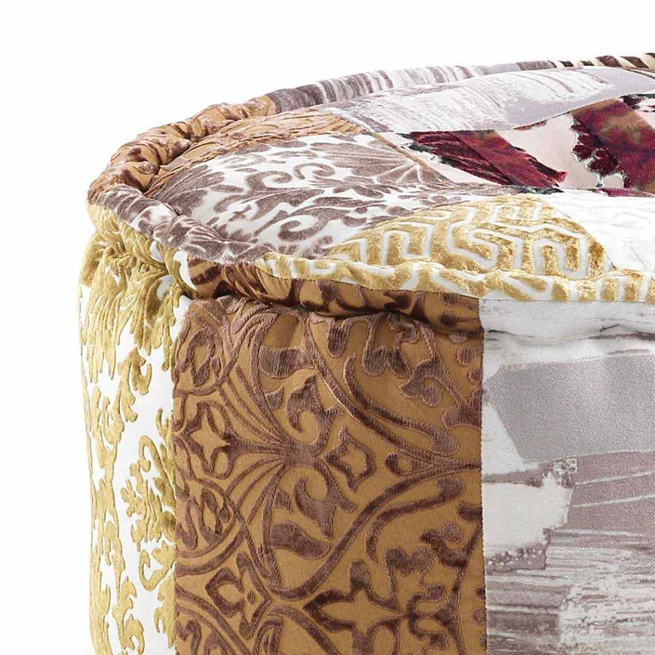 Round Pouf of Ethnic Design in Patchwork Fabric or Velvet - Fibre Viadurini