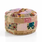 Round Pouf of Ethnic Design in Patchwork Fabric or Velvet - Fibre Viadurini