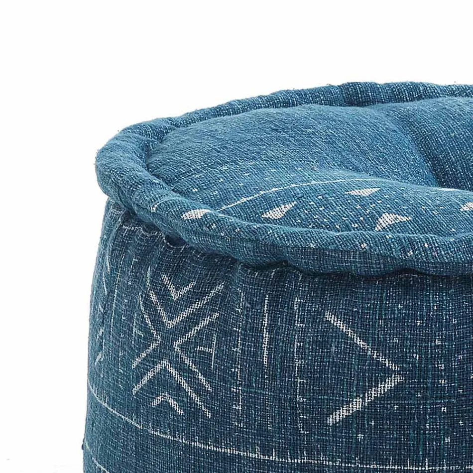Round Pouf of Ethnic Design in Patchwork Fabric or Velvet - Fibre Viadurini