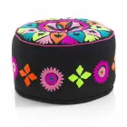 Round Pouf of Ethnic Design in Patchwork Fabric or Velvet - Fibre Viadurini