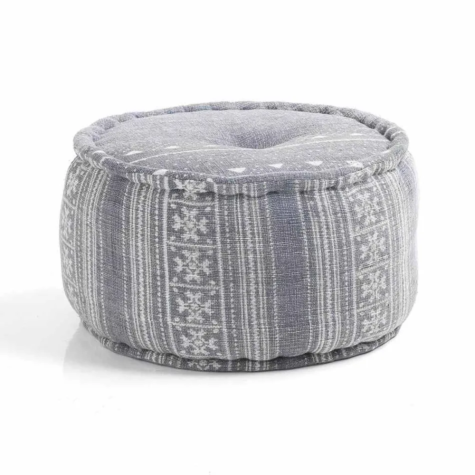 Round Pouf of Ethnic Design in Patchwork Fabric or Velvet - Fibre Viadurini