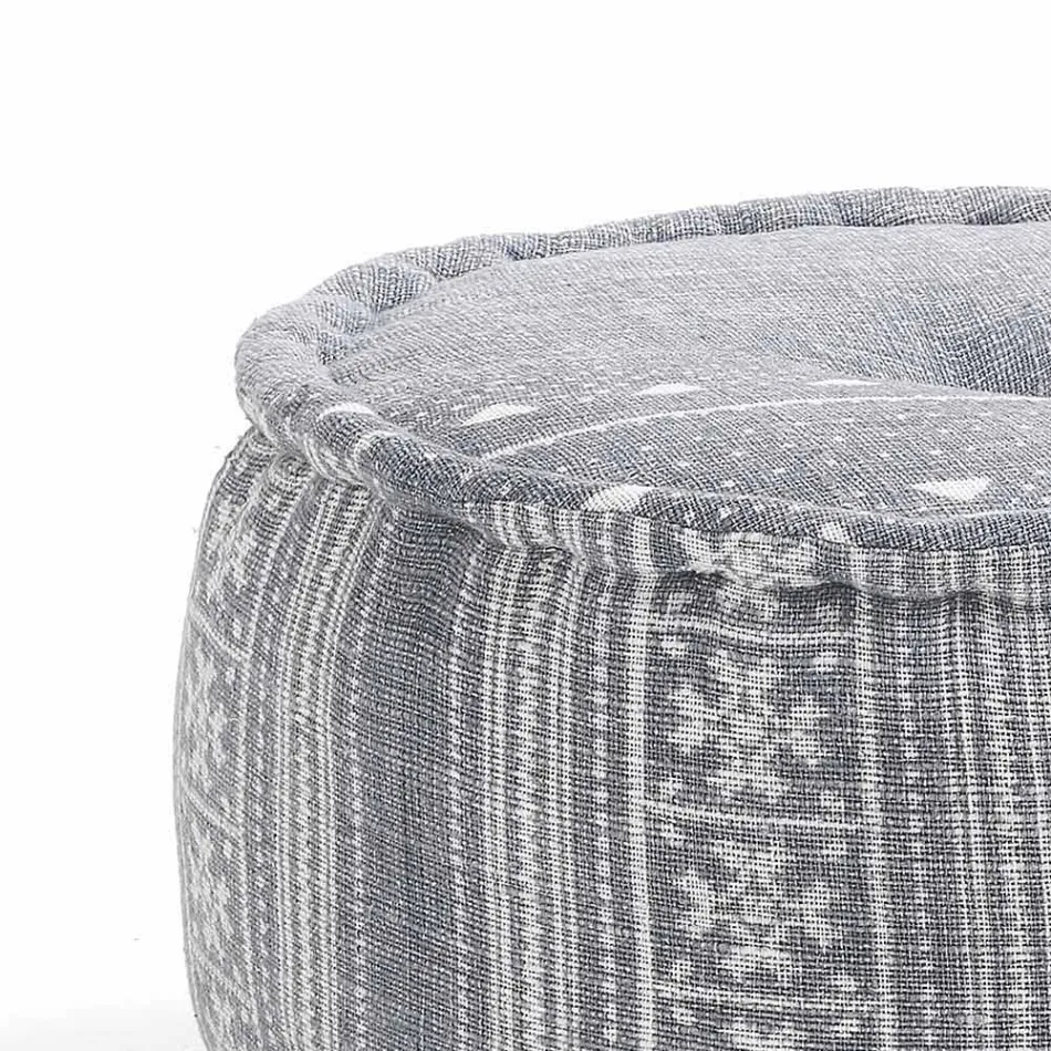 Round Pouf of Ethnic Design in Patchwork Fabric or Velvet - Fibre Viadurini