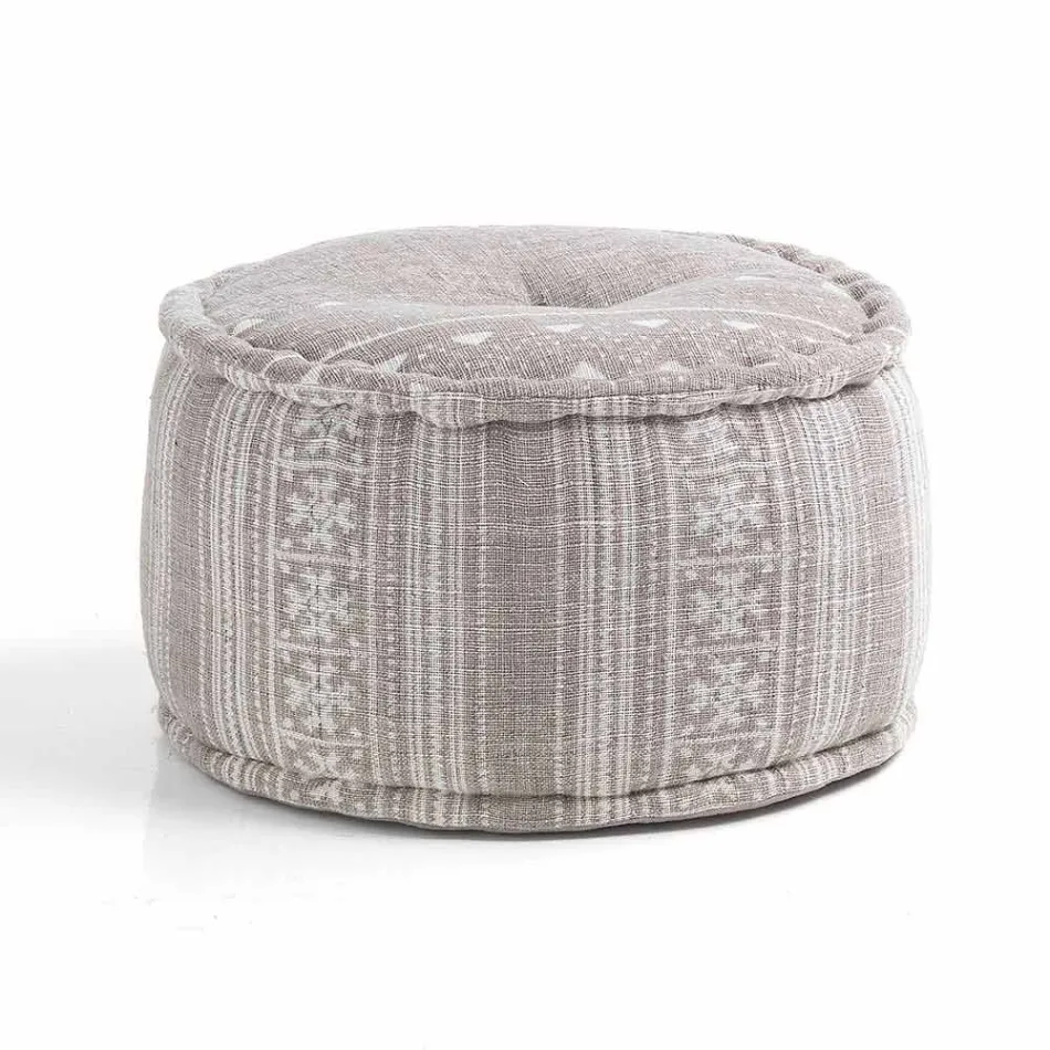 Round Pouf of Ethnic Design in Patchwork Fabric or Velvet - Fibre Viadurini