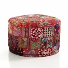 Round Pouf of Ethnic Design in Patchwork Fabric or Velvet - Fibre Viadurini