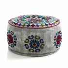 Round Pouf of Ethnic Design in Patchwork Fabric or Velvet - Fibre Viadurini