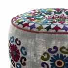 Round Pouf of Ethnic Design in Patchwork Fabric or Velvet - Fibre Viadurini