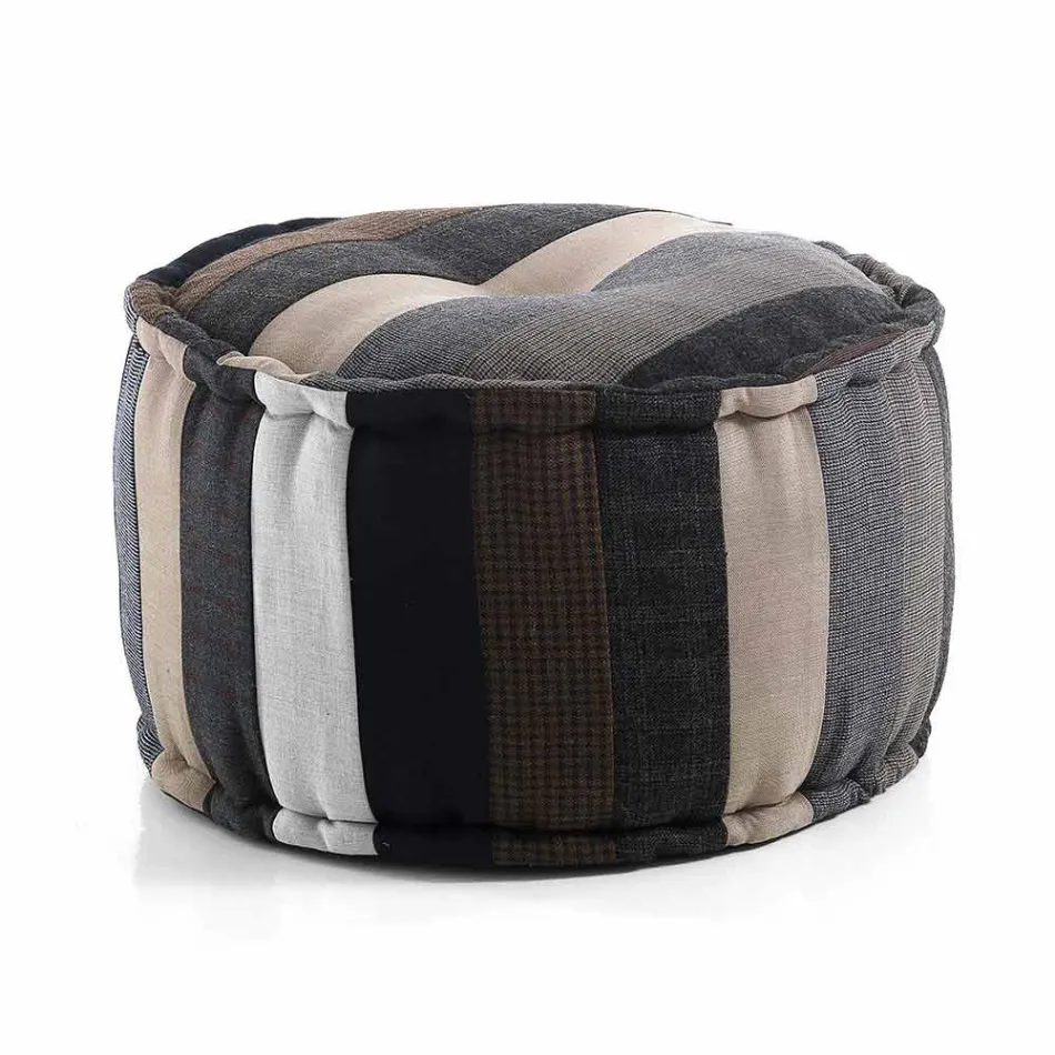 Round Pouf of Ethnic Design in Patchwork Fabric or Velvet - Fibre Viadurini