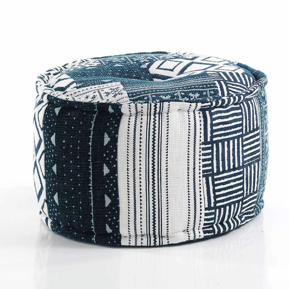 Round Pouf of Ethnic Design in Patchwork Fabric or Velvet - Fibre Viadurini