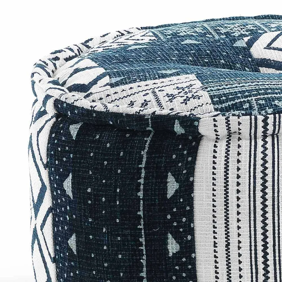 Round Pouf of Ethnic Design in Patchwork Fabric or Velvet - Fibre Viadurini