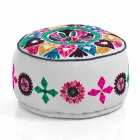 Round Pouf of Ethnic Design in Patchwork Fabric or Velvet - Fibre Viadurini