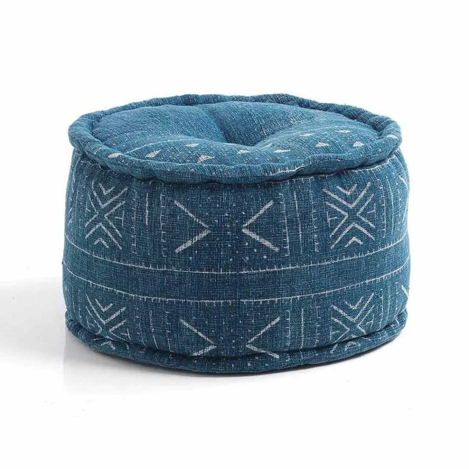 Round Pouf of Ethnic Design in Patchwork Fabric or Velvet - Fibre Viadurini