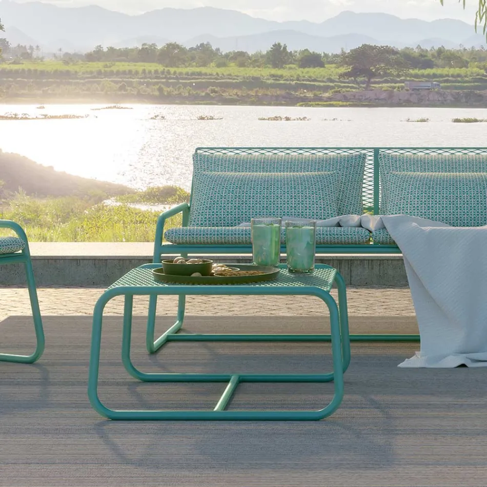 Pouf Coffee Table for the Garden Design in Colored Metal Made in Italy - Karol Viadurini