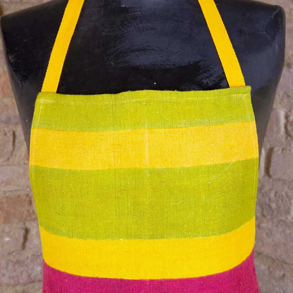 Precious Hand Painted Hemp Handmade Apron Made in Italy - Brands Viadurini