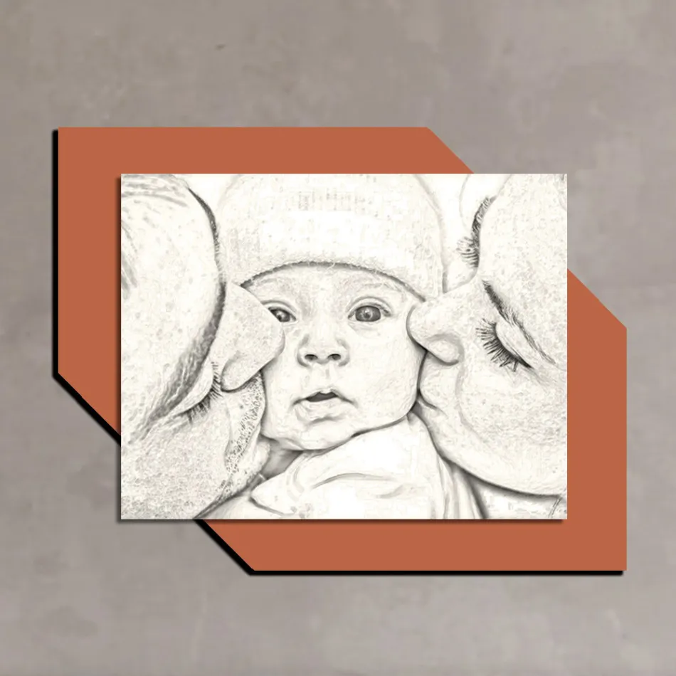 Wooden picture with print of a kiss to a child Made in Italy - Andorra Viadurini