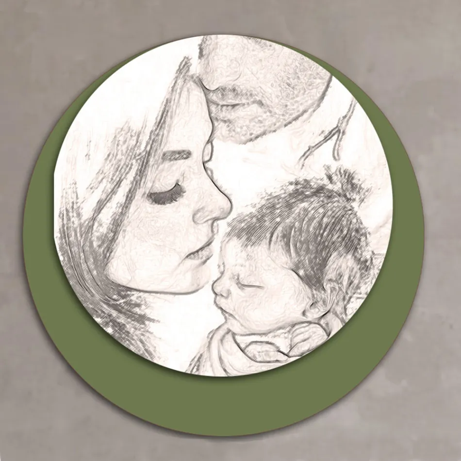 Wooden picture with print of a united family Made in Italy - Canada Viadurini