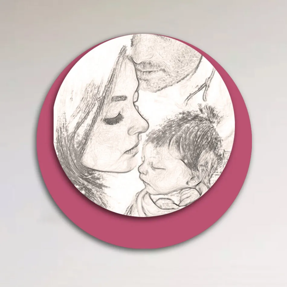 Wooden picture with print of a united family Made in Italy - Canada Viadurini