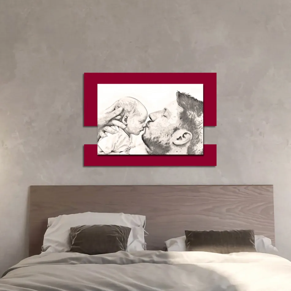 Wooden Picture with Print of Man with Child Made in Italy - Kosovo Viadurini