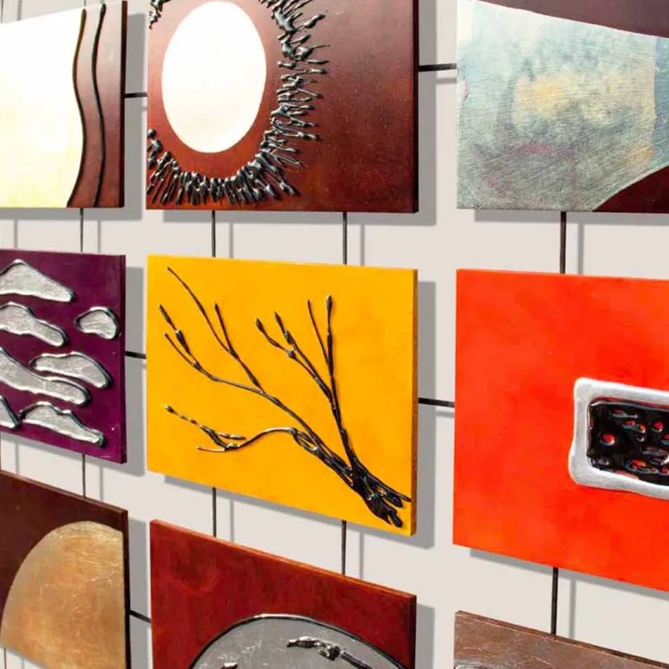 Modern painting complete with embossed panels suspended on ropes Wise Viadurini