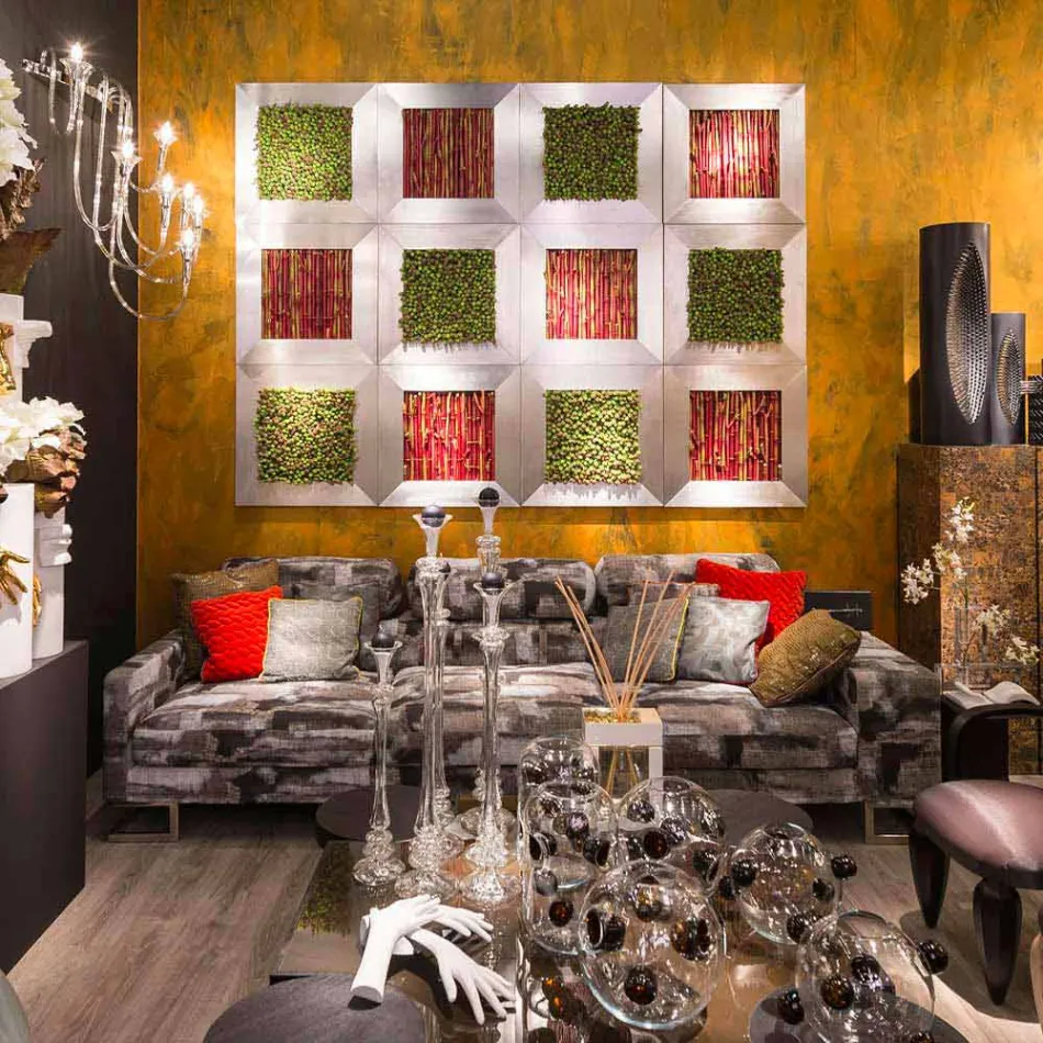 Modern Wall Picture in Metal and Artificial Flowers Made in Italy - Trimo Viadurini