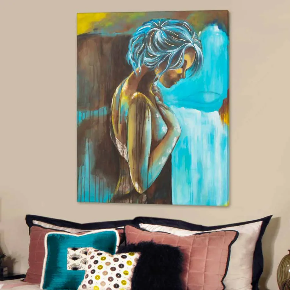 Modern painting woman hand decorated with details in resin Sweet Viadurini