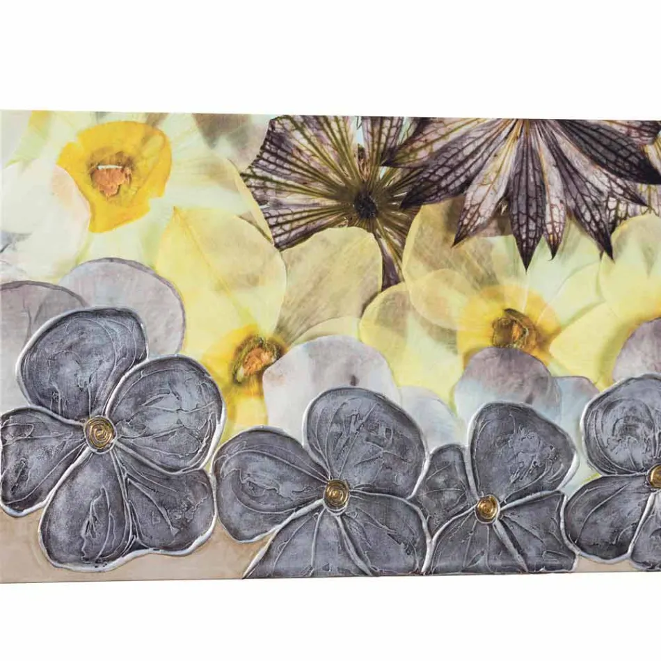 Modern floral painting with hand-decorated Ramos petals Viadurini