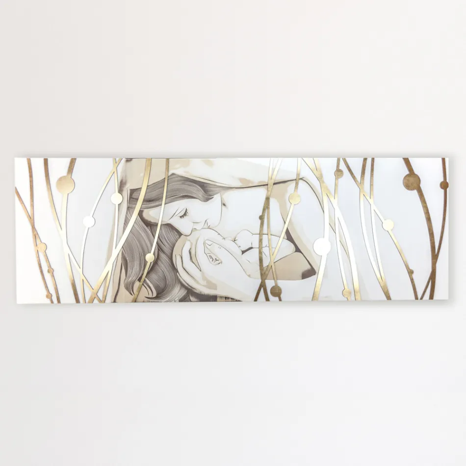 Rectangular Painting Made with Laser with Goddess and Child Made in Italy - Nagi Viadurini