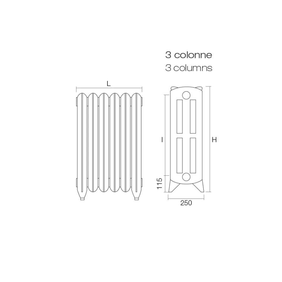 Hydraulic Cast Iron Radiator with 3 Decorated Columns - Vanillin Viadurini