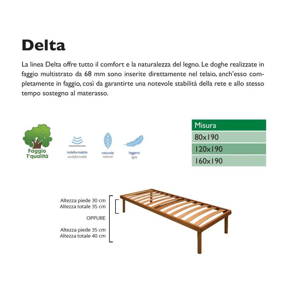 Single Bed Base Entirely in Delta Organic Beech Wood 80x190 cm - Delta Viadurini