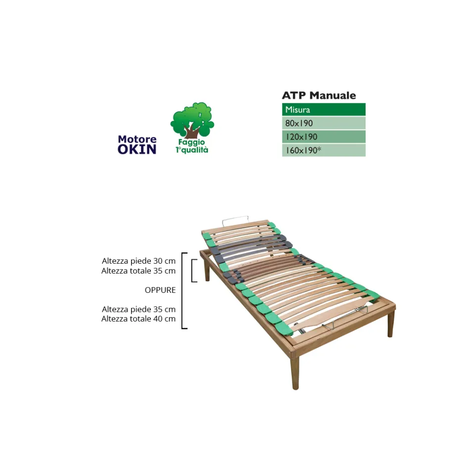 Single Adjustable Bed Base Entirely Made of Wood Bio Energy ATP Manual - Energy Viadurini