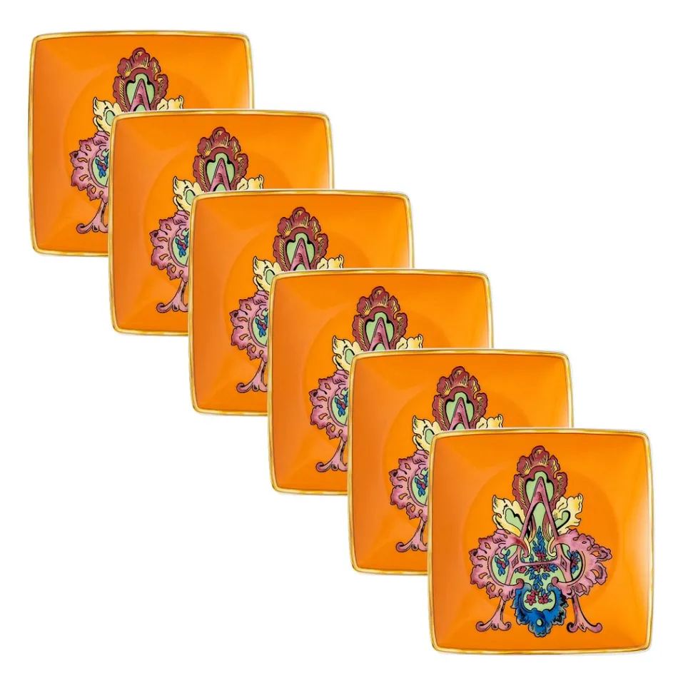 Rosenthal Versace Alphabet 6 Flat Square Porcelain Bowls - Alphabet Viadurini