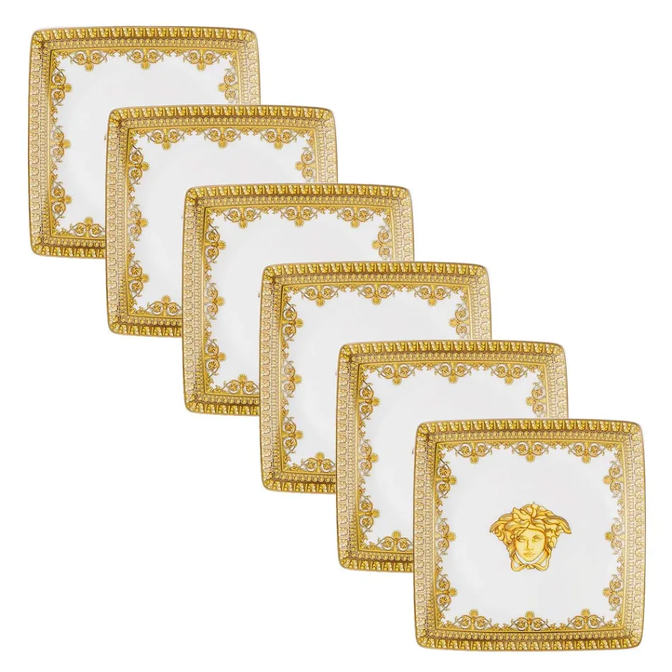 Rosenthal Versace I Love Baroque 6 Flat Square Porcelain Bowls - Baroque Viadurini