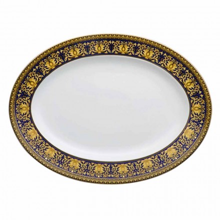 Rosenthal Versace Medusa Blue Oval 40cm dish of porcelain design Viadurini