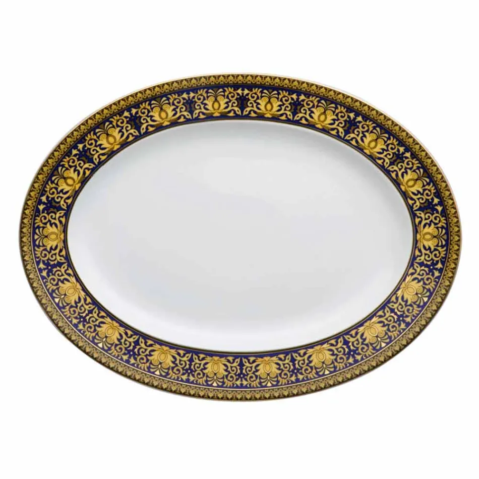 Rosenthal Versace Medusa Blue Oval 40cm dish of porcelain design Viadurini