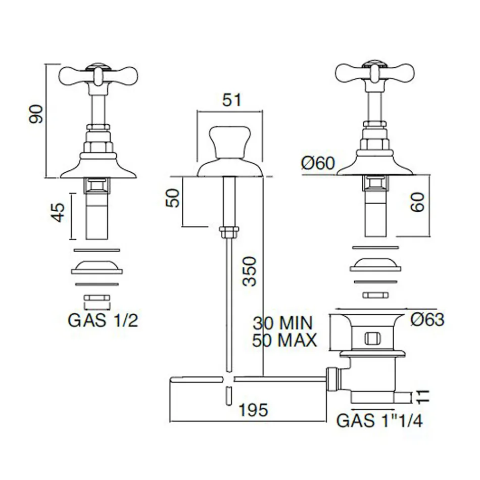 3-Hole Bidet Tap with Internal Delivery in Handmade Brass - Fioretta Viadurini