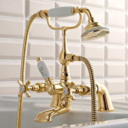 Brass Bathtub Edge Tap with Luxury Classic Style Hand Shower - Fioretta Viadurini