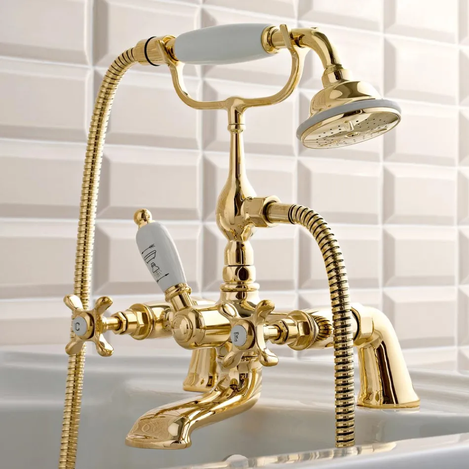 Brass Bathtub Edge Tap with Luxury Classic Style Hand Shower - Fioretta Viadurini