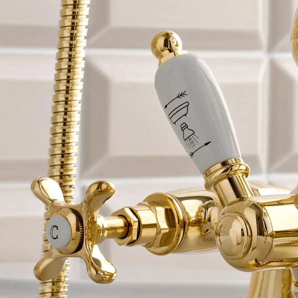 Brass Bathtub Edge Tap with Luxury Classic Style Hand Shower - Fioretta Viadurini